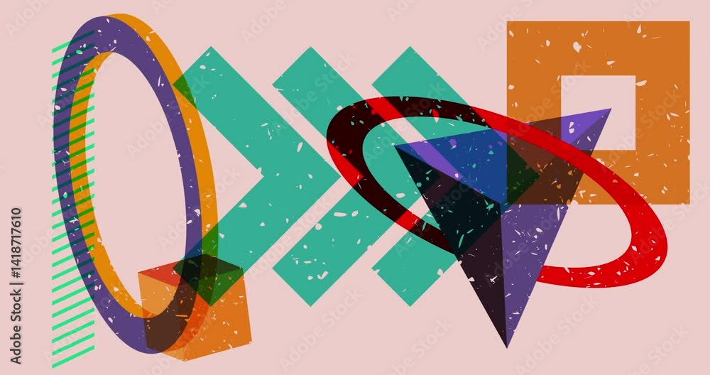 Poster colorful geometric shapes animation. object in trendy riso graph design. geometry elements abstract 
