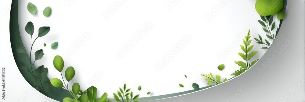 Poster softly curved green elements in 3d frame with forest design
