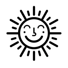 A cheerful sun illustration with a smiling face and radiating rays, perfect for children's designs, summer themes, or joyful graphics , isolated on white or transparent png