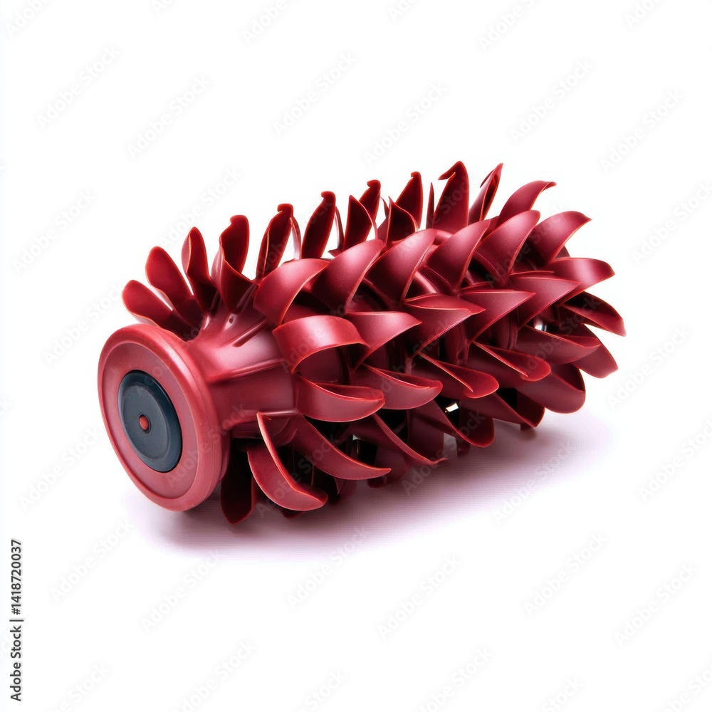 Poster a vibrant red object resembling a pinecone, featuring intricate detailing and a cylindrical base, po
