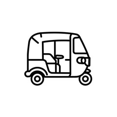 Fototapeta premium Auto Rickshaw Three-Wheeled Vehicle Icon, Transportation in Asia, Black and White Illustration, Line Art Design
