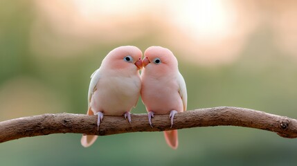 Affectionate pastel parakeets on branch