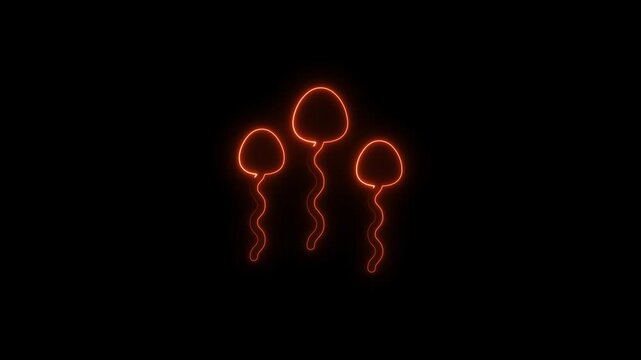Glowing neon sperms icon 4k  isolated on black background. HD Video motion graphic animation