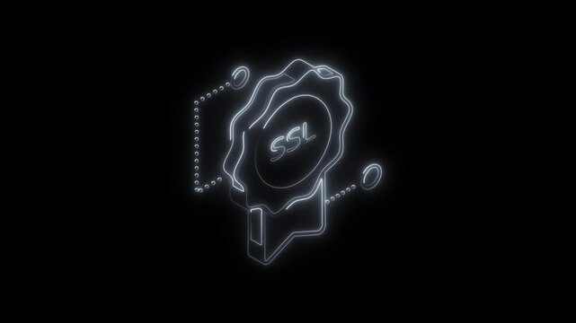Glowing neon ssl icon 4k  isolated on black background. HD Video motion graphic animation
