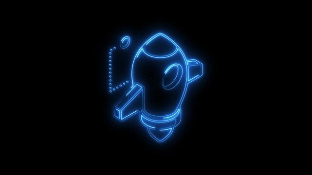 Glowing neon startup icon 4k, isolated on black background. HD Video motion graphic animation