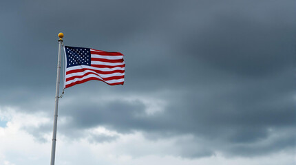 american flag on storm sky