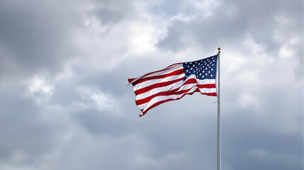 american flag waving in the wind of the storm sky