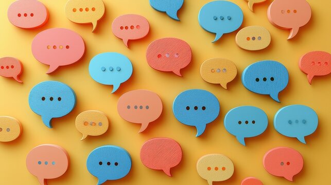 Colorful Speech Bubbles on Bright Yellow Background for Communication