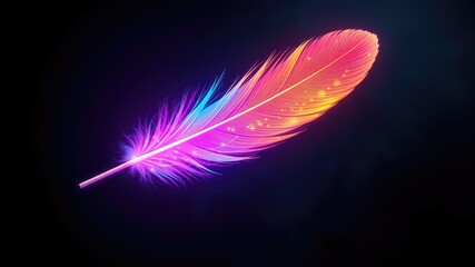 Feather on black background, neon light feather wallpaper, feather background