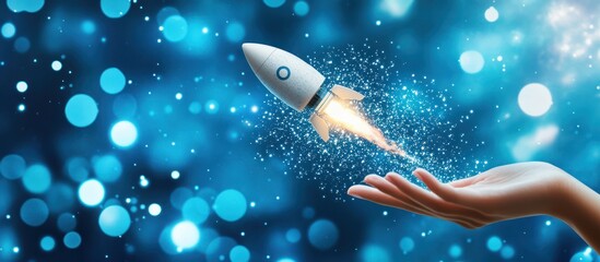 Conceptual image featuring a launching rocket ship symbolizing startup success