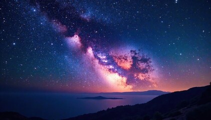 Fototapeta premium Milky Way galaxy panorama with bright stars and cosmic dust, nebula, space, starry night