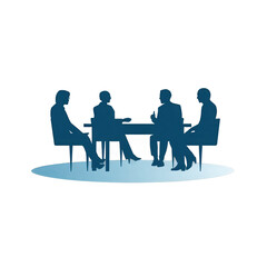 A group of four people engaged in a business meeting around a table, discussing strategies with a calm atmosphere in a modern office setting , isolated on white or transparent png