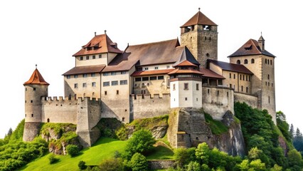 Fototapeta premium Gutenberg Castle Liechtenstein: Candid Photos, Majestic Views, Medieval Ruins, Alpine Scenery, Panoramic Photography, Historical Landmark, Travel Photography, European Castle