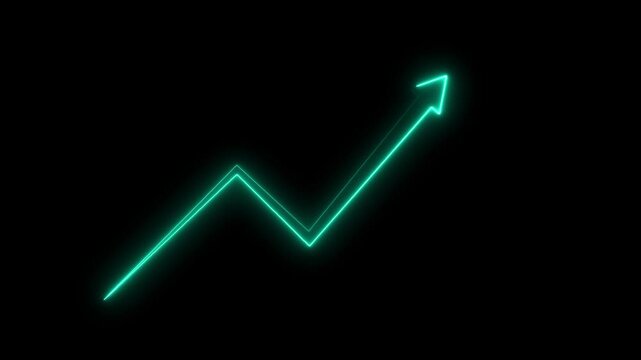 Business grow-ting arrow. Rising bar follow the arrow. Abstract neon arrow growth , success concept. Profit growing icon animation on black background.
