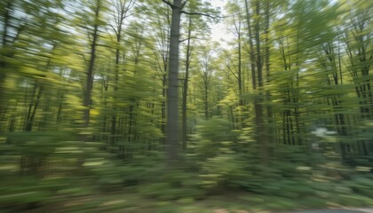 Blurred Forest Landscape Motion-Blurred Trees and Foliage from a Moving Vehicle