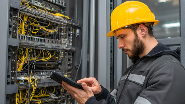 server repair officer checking the server