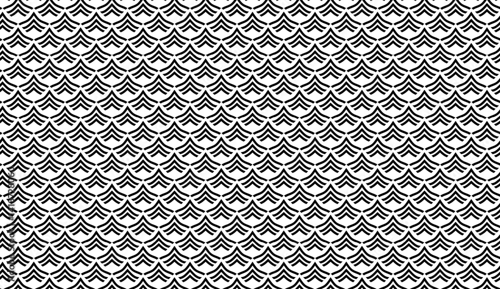 Poster black and white geometric fish scale pattern creating seamless textural design for decorative backgr