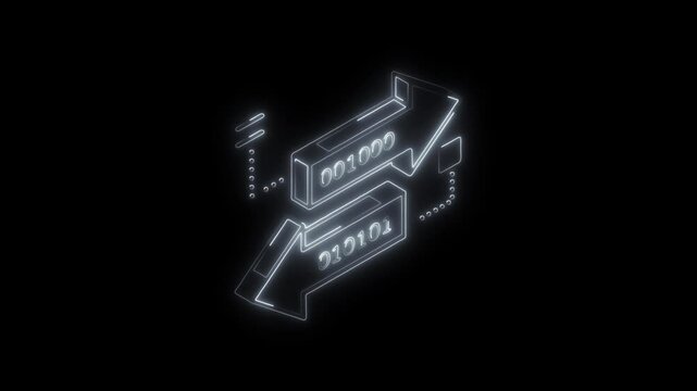 Glowing neon transfer data icon 4k  isolated on black background. HD Video motion graphic animation