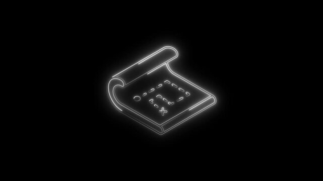 Glowing neon treasure map icon 4k  isolated on black background. HD Video motion graphic animation