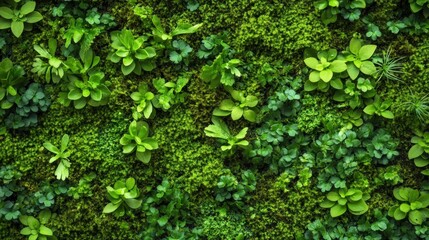 Obraz premium Lush Green Moss and Plants Wall: A Vibrant Display of Nature's Beauty