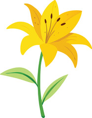 Hand-drawing Watercolor Painting of a Single Yellow Lily Blossom with Detailed Petals 