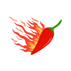 Spicy Chili Pepper with Fire. Hot Food Vector Illustration