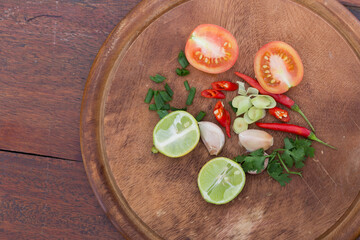 Fresh ingredients preparation kitchen cooking scene rustic setting overhead view culinary art
