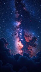 Naklejka premium Dense starry sky with glittering constellations and nebulae, starry night, astronomy, galaxy