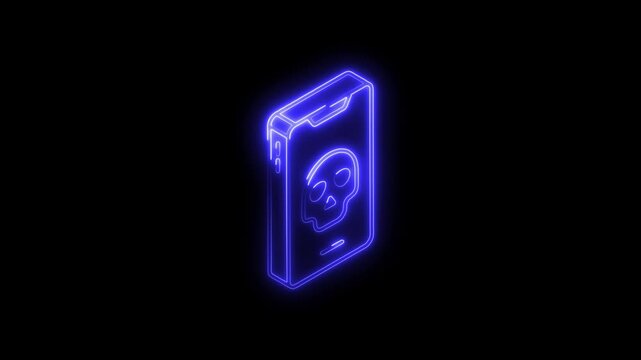Glowing neon virus icon 4k  isolated on black background. HD Video motion graphic animation