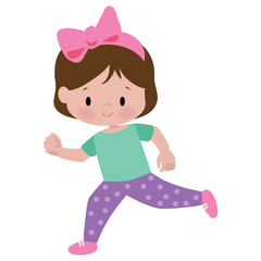 Cute little running girl vector cartoon illustration