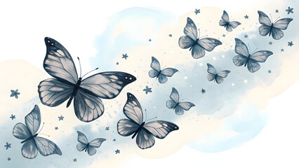 Ethereal Black Butterflies &ndash; Delicate Watercolor Wings in a Dreamy, Floating Nature Illustration