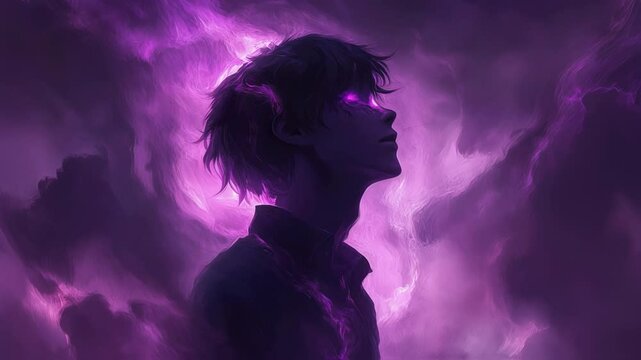 Mysterious Boy Purple Aura Animation, A sinister boy in the anime style