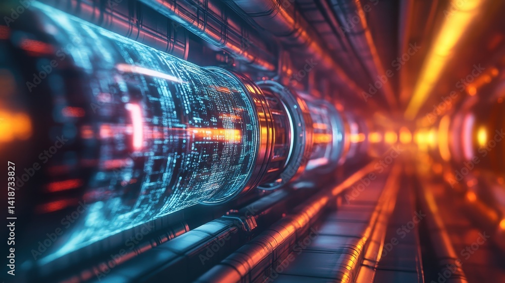Poster 3d-rendered futuristic pipeline transferring vast amounts of digital data between high-speed network