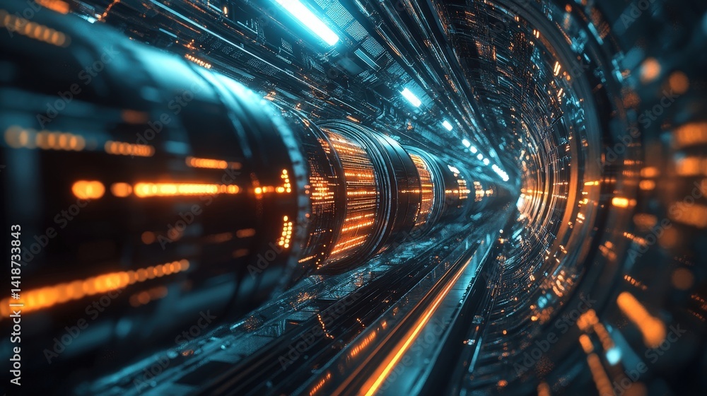 Poster 3d-rendered futuristic pipeline transferring vast amounts of digital data between high-speed network