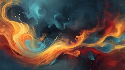Fototapeta premium Vibrant Abstract Fire and Smoke Swirls in Blue and Orange - Fluid Energy Background
