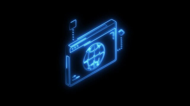 Glowing neon web browser icon 4k isolated on black background. HD Video motion graphic animation