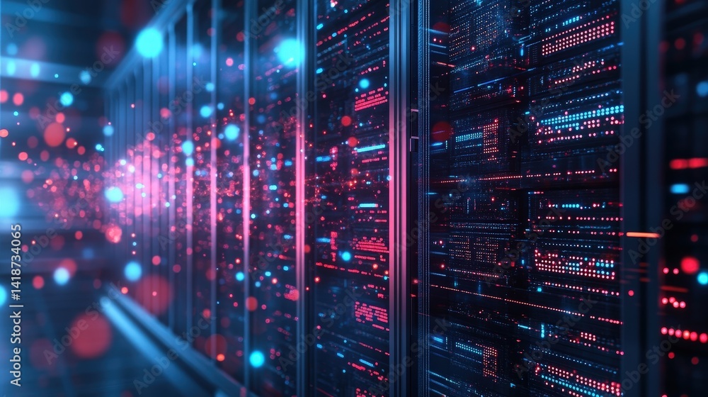 Aufkleber a 3d-rendered illustration of big data processing, with massive digital servers and data nodes