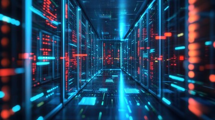 Fototapeta premium A 3D-rendered illustration of big data processing, with massive digital servers and data nodes