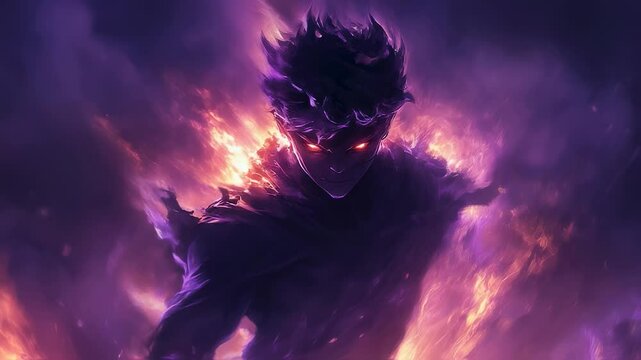 Mysterious Boy Purple Aura Animation, A sinister boy in the anime style