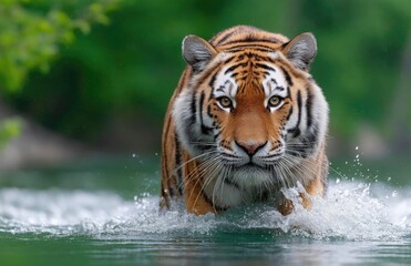 Naklejka premium A tiger running through the water, motion capture