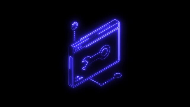 Glowing neon web maintenance icon 4k  isolated on black background. HD Video motion graphic animation