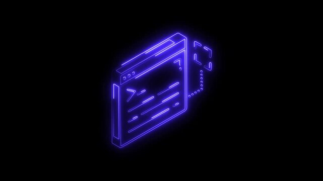 Glowing neon web programming icon 4k  isolated on black background. HD Video motion graphic animation
