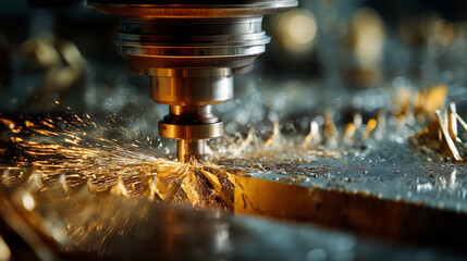 Precision Machining Tool Creating Sparks on Metal Surface  