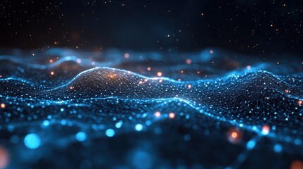 Abstract network landscape with glowing particles for data visualization