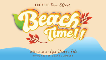 beach time 3d text effect design 
