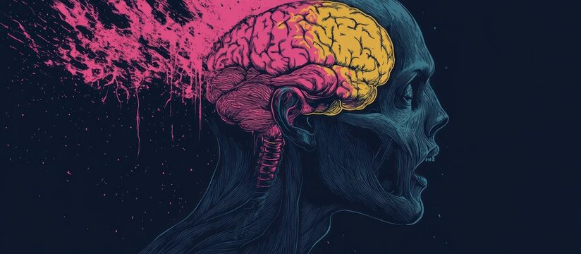Human Anatomy Art: Surreal Brain Explosion with Vivid Colors and Textural Detail