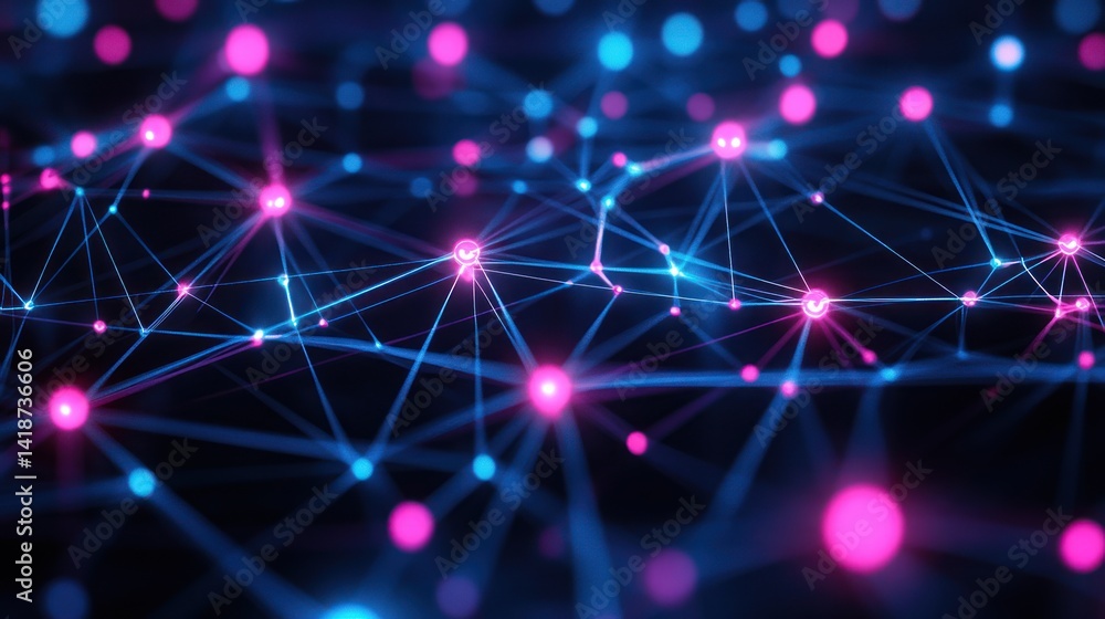 Poster abstract futuristic network background with glowing nodes and connections