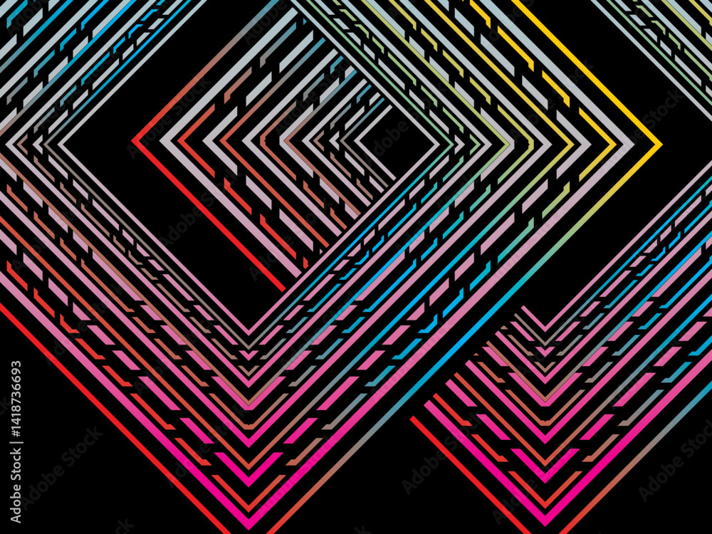 Fototapete colorful lines on black background. vector minimal line background with text for social media covers