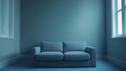 Two seater sofa in front of a neutral wall
