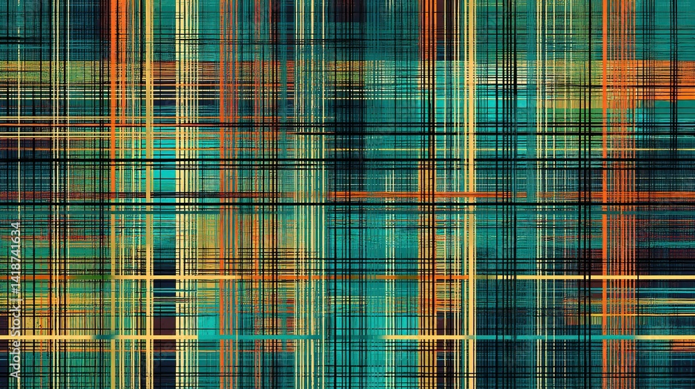 Poster vibrant, textured plaid pattern with intersecting lines.